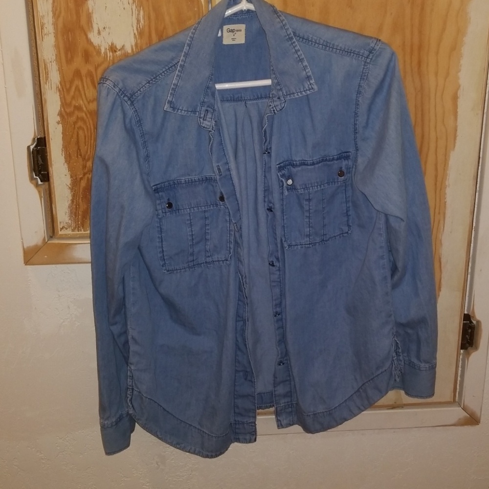 Faux denim button up